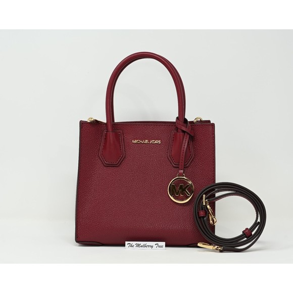 MICHAEL KORS MERCER Medium Mulberry Pebbled Leather Crossbody Messenger NWT $448 - Picture 1 of 8